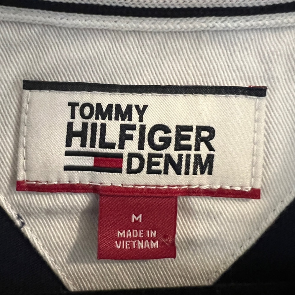 Tommy Hilfiger 100% Cotton Long Sleeve Navy & White Rugby Color Block Polo- Sz M - Picture 3 of 5